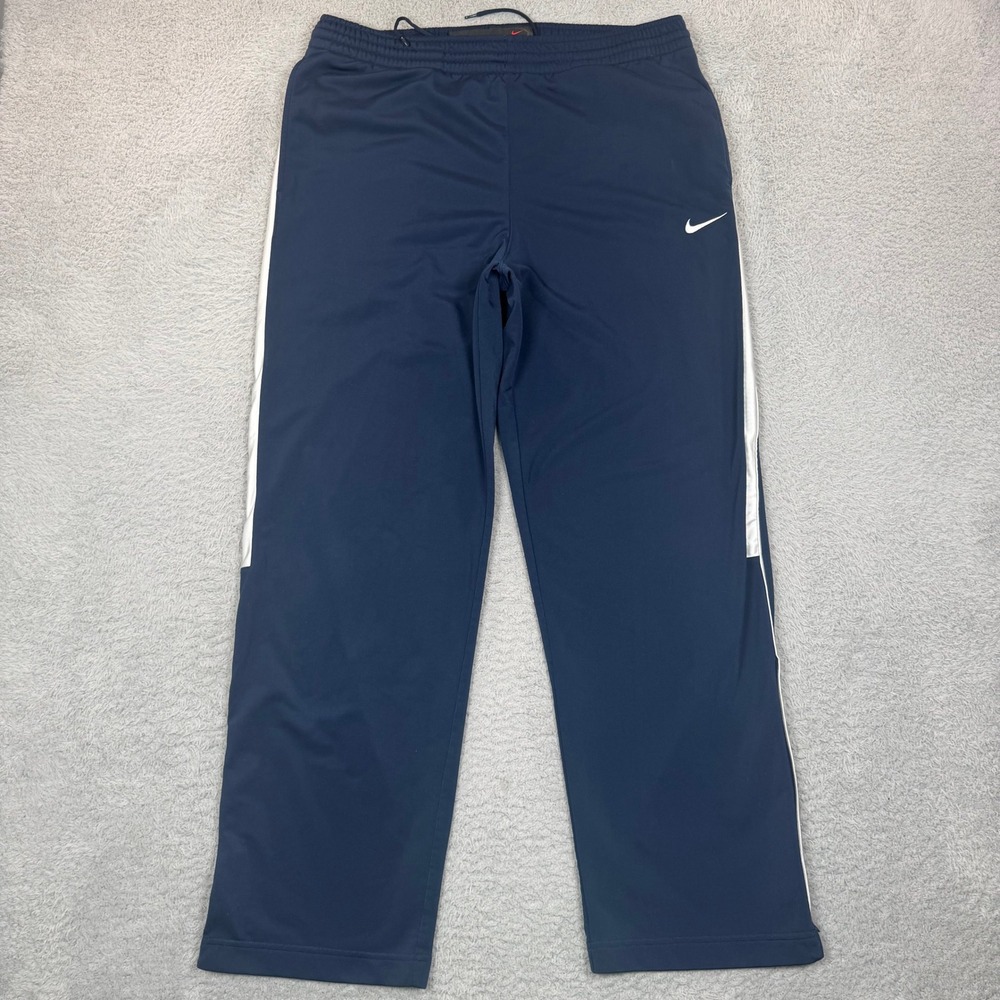 VTG Nike Basketball Mens Navy Blue Track Pants White Side Stripe M Zipper Cuffs